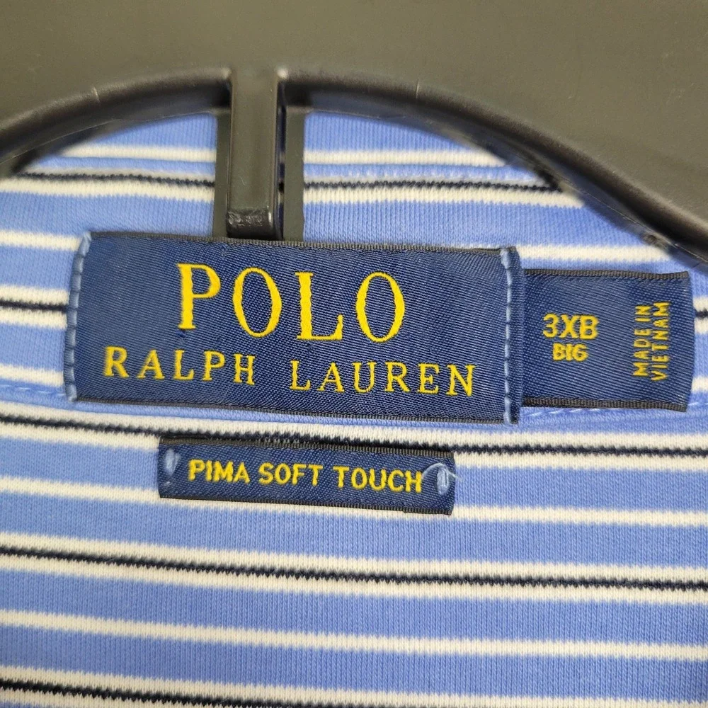 Polo Ralph Lauren Pima Soft Touch Golf Polo Blue Striped Shirt Men's 3XB Big